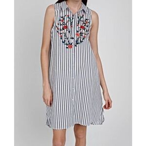 TERRE BLEUE WHITE & BLUE STRIPE FLORAL SHIRT DRESS SZ.S EUC.